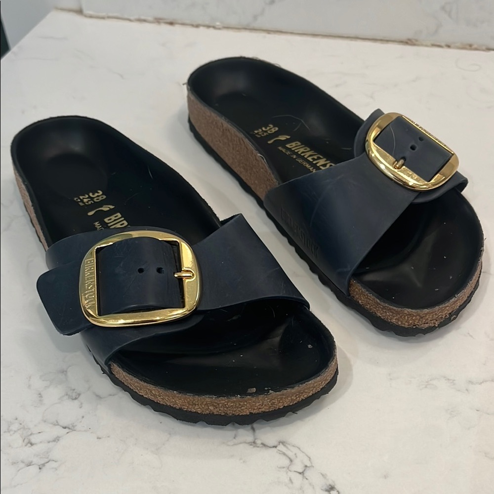 Birkenstock Blue and Gold Sandals with Cork Footbed